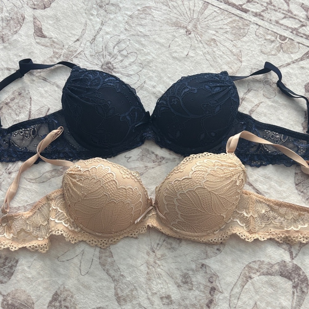 Sophie B. Lace Underwire Bra Set - Navy Blue and Cream 34B